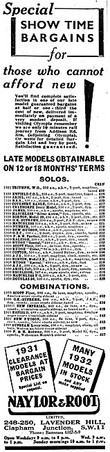 Naylor & Root Motor Cycle Sales & Service 1931                   