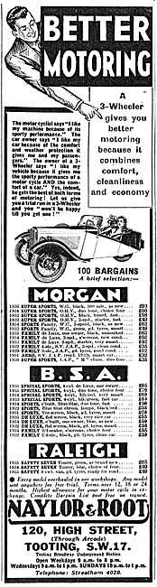 Naylor & Root Three Wheeler Sales. Morgan Three Wheeler          