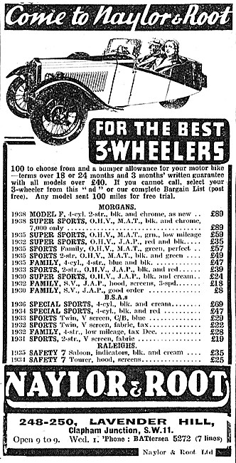 Naylor & Root Three Wheeler Sales 1938 - 3 Wheelers              