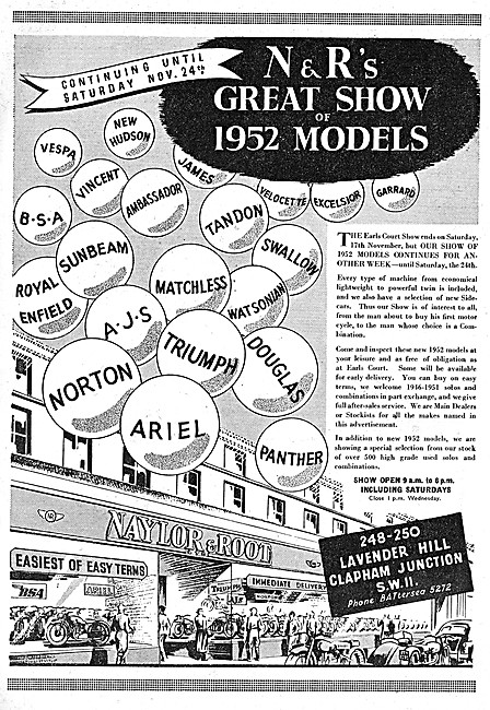 Naylor & Root Motor Cycle Sales & Service 1952 Advert            