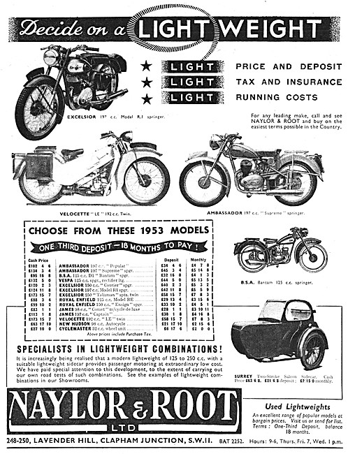 Naylor & Root Motor Cycle Sales 1952 Advert                      