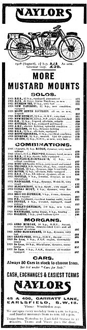 Naylors Motor Cycle Sales 1926 Advert                            