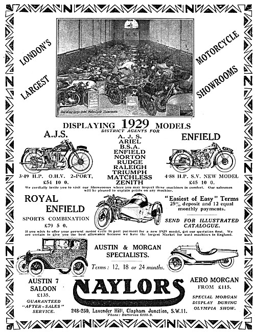 Naylors Motor Cycle Dealership 1928 Advert                       