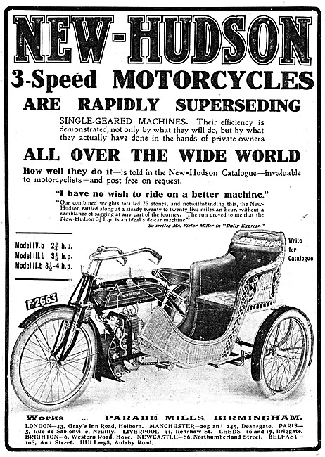 New-Hudson Model IV.b Motor Cycle Combination 1912               