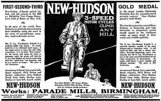 1913 New-Hudson 3-Speed Motor Cycle                              