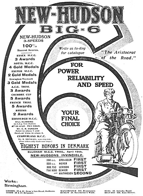 1914 New Hudson Big 6 Motor Cycle                                
