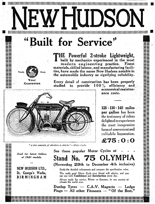 New Hudson 2-Stroke Motor Cycles 1920                            