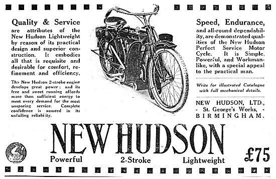 1920 New Hudson 2-Stroke Motor Cycle Advert                      