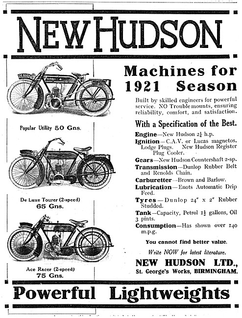 1921 New Hudson Motor Cycles - New Hudson Ace Racer              