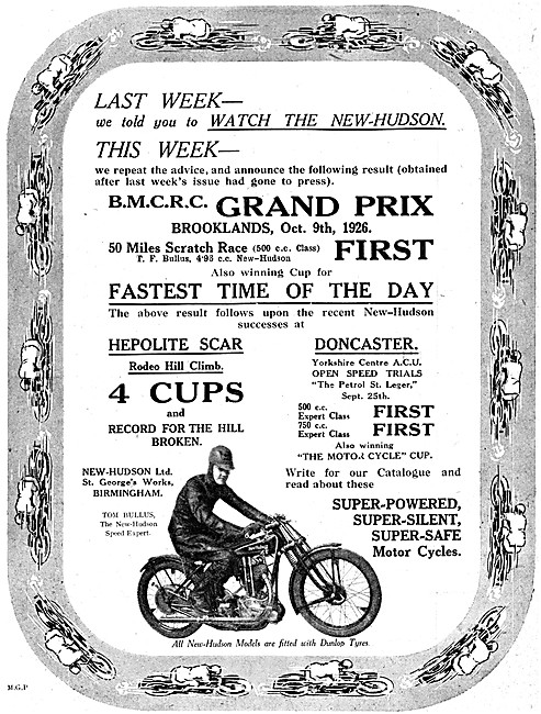 New-Hudson Racing Motor Cycles 1926                              