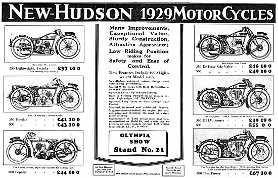 The 1929 New-Hudson Motor Cycle Model Range                      