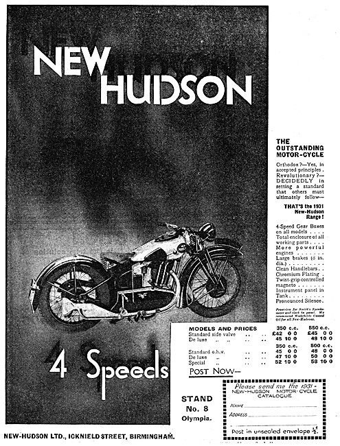 New-Hudson Motorcycles 1930 Model Range                          