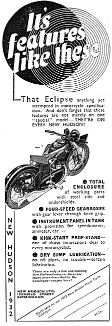 New Hudson Motor Cycle 1932 Models                               