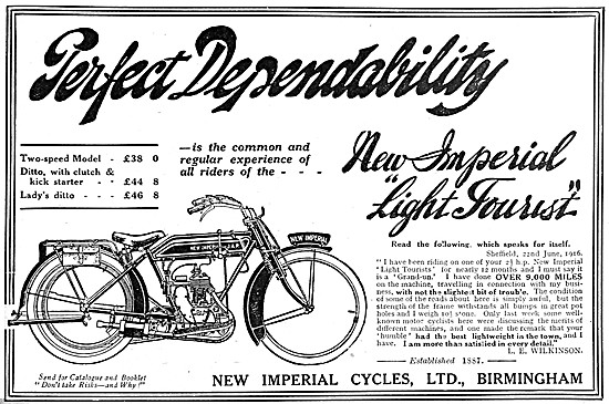 1916 New Imperial Light Tourist Motor Cycle                      