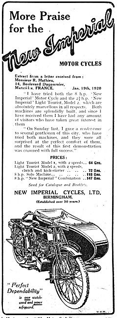 The 1920 8 hp New Imperial Motor Cycle & Combination             