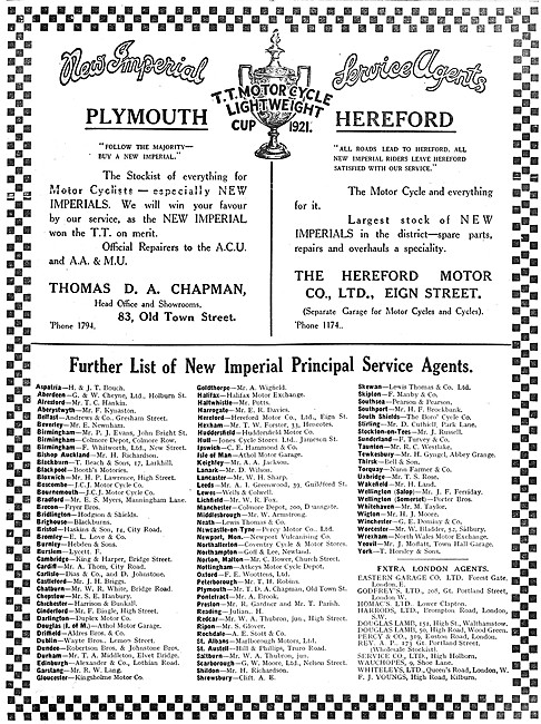 New Imperial Motor Cycles 1921 Advert                            