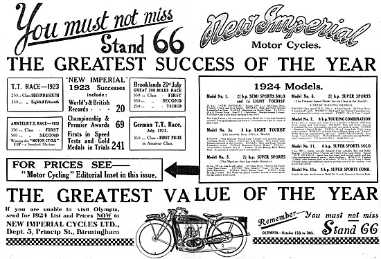 1923 New Imperial Motor Cycles                                   