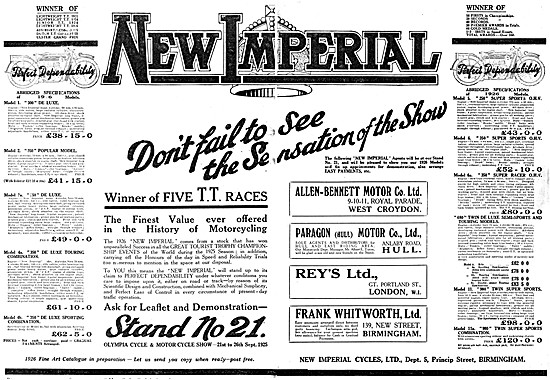 The 1925 Range Of New Imperial Motor Cycles                      
