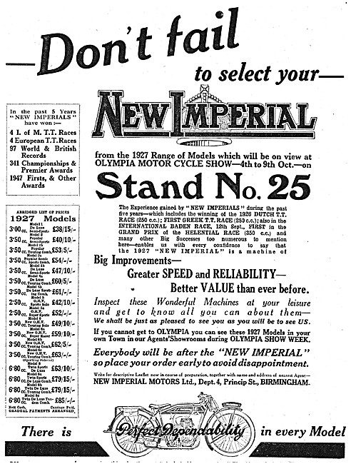 New Imperial Motor Cycles 1926                                   