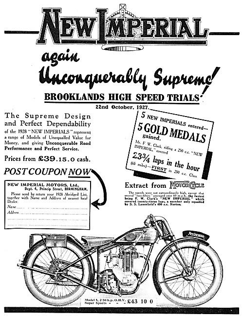 1927 New Imperial Model 8  Super Sports Motor Cycle              
