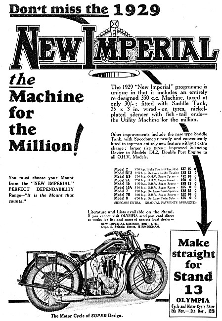 The 1928 New Imperial Motor Cycle Range                          