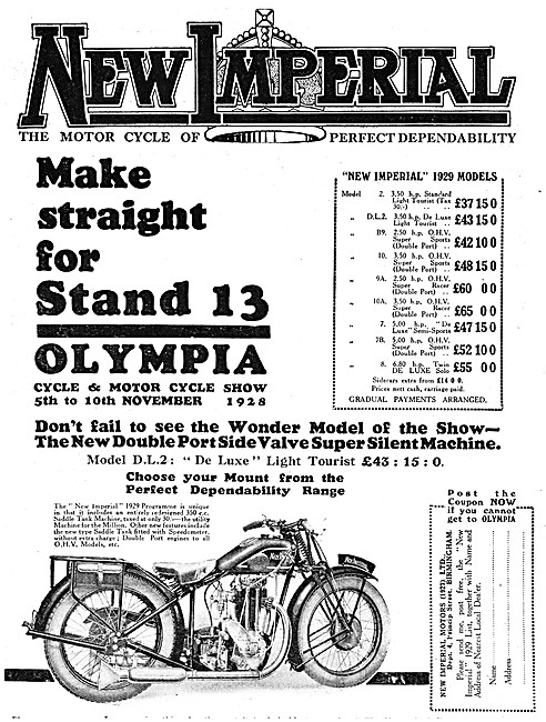 New Imperial D.L. 2 Light Tourist Motor Cycle 1928 Advert        