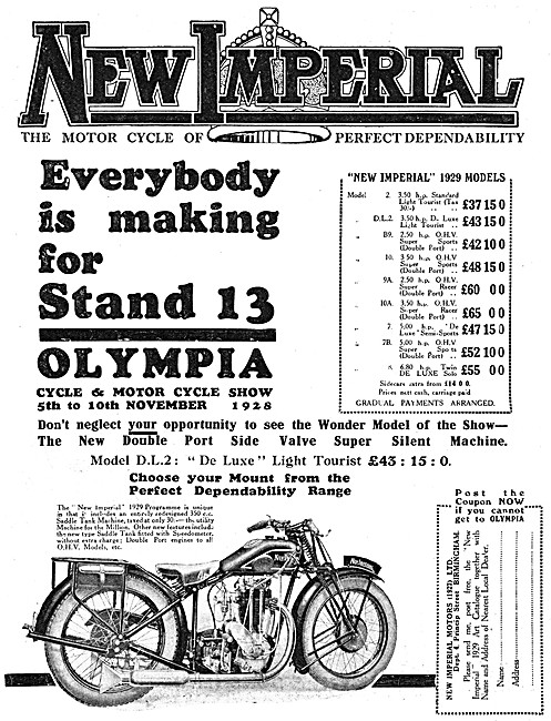1928 New Imperial DL2 Motor Cycle                                