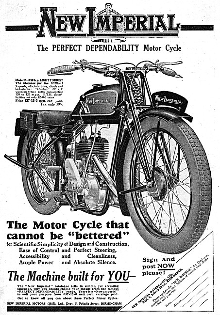 1929 New Imperial Moedl 2  3.5 hp Light Tourist Motor Cycle      