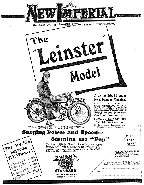  1930 New Imperial Leinster Model 250 cc OHV  Motor Cycle        