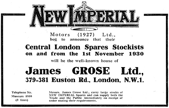 New Imperial Motor Cycles James Grose Spares Stockists           