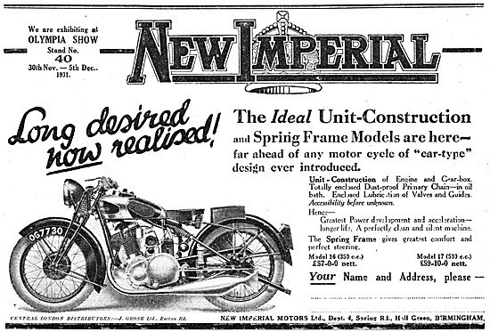 1931 New Imperial Model 16 350 cc Motor Cycles                   