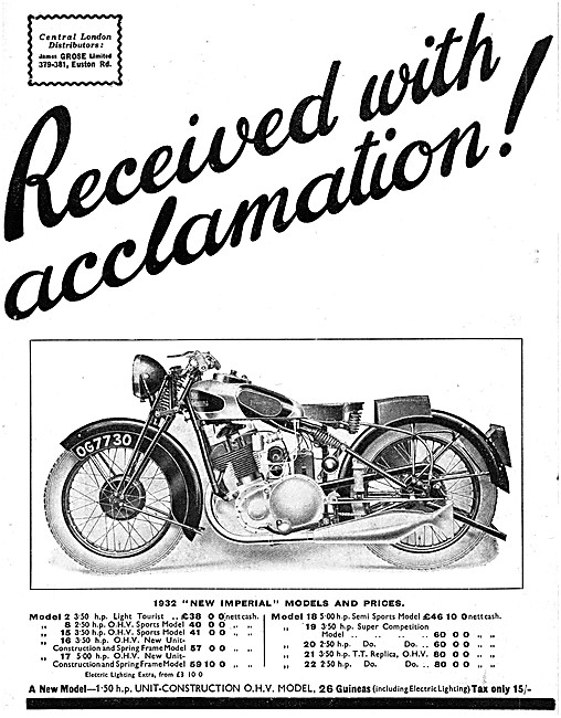 1931 New Imperial Model 17 Spring Frame Advert                   