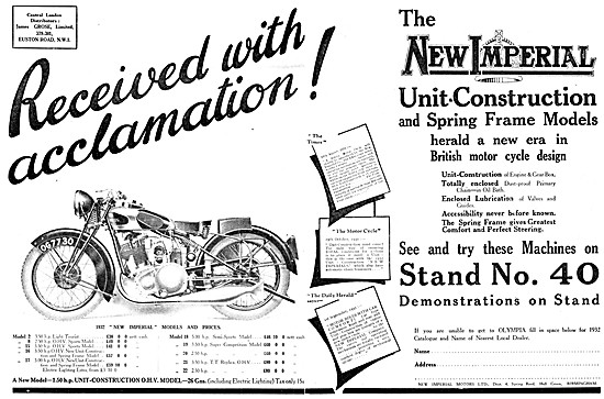 New Imperial Model Range & Pricelist For 1932                    