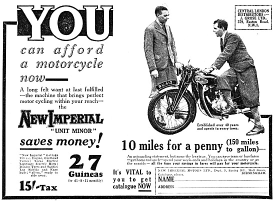 1932 New Imperial Unit Minor Motor Cycle                         