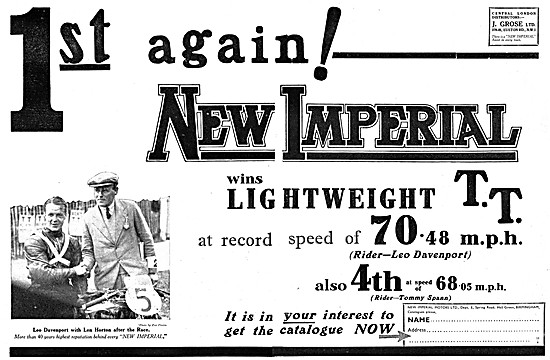 New Imperial Light Weight TT  Motor Cycles 1932                  