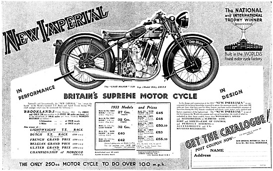 1933 New Imperial Unit Major Model 16A  Motor Cycle              