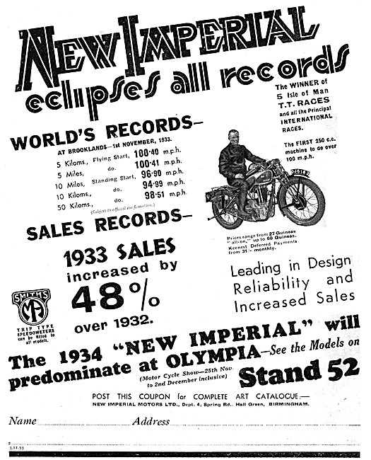 New Imperial Sporting Motor Cycles 1933                          