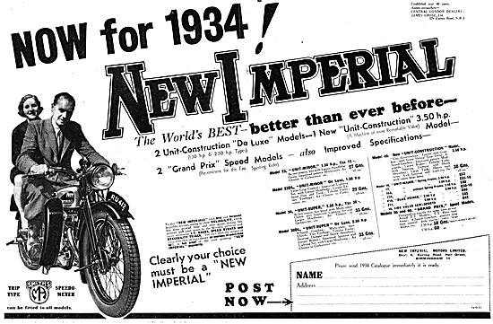 1933 New Imperial Unit-Construction Motor Cycle Range            