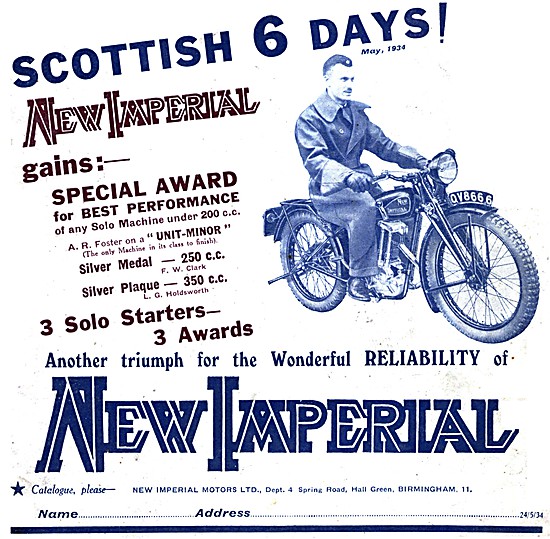 1934 New Imperial Unit-Minor 250 cc  Motor Cycle                 