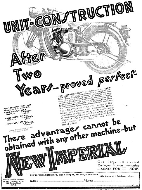 The 1934 New Imperial Unit Range Of Motor Cycles - Unit-Minor    