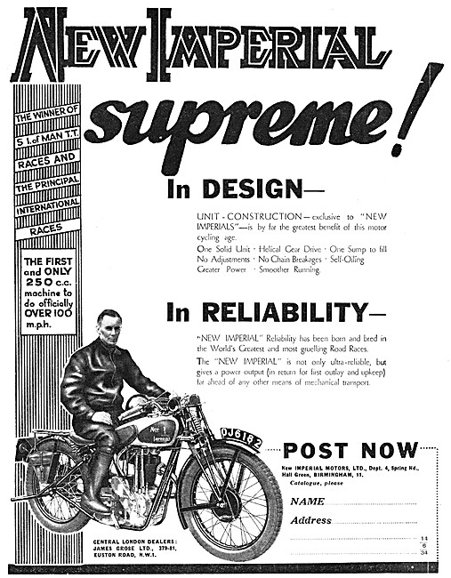 The 1934 New Imperial Unit Construction Range Of Motor Cycles    