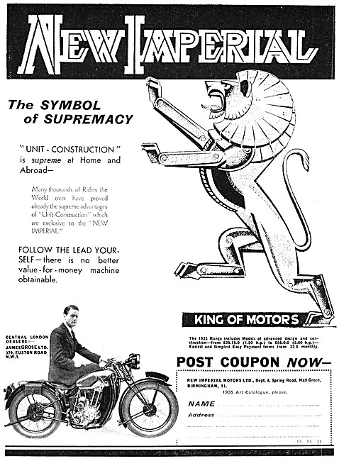 The 1934 New Imperial Unit-Construction Range Of Motor Cycles    
