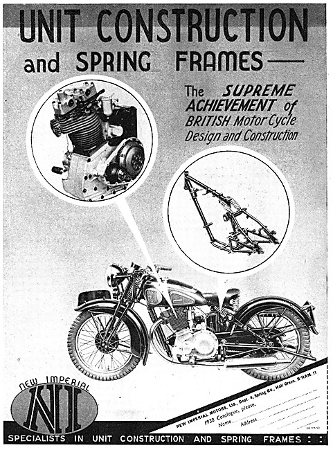 1937 New Imperial Unit Construction Spring Frame Motor Cycles    