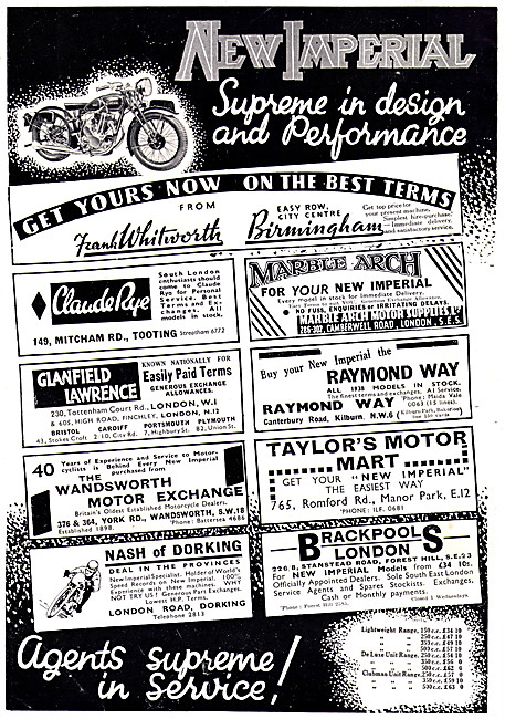 New Imperial Motor Cycles 1938 Dealer List                       