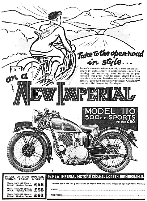 New Imperial Model 110 500 cc Sports Motor Cycle 1939            