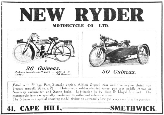 The 1915 New Ryder Motor Cycle Model Range                       