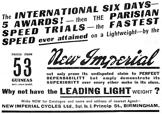 1923 New Imperial Motor Cycle Advert                             