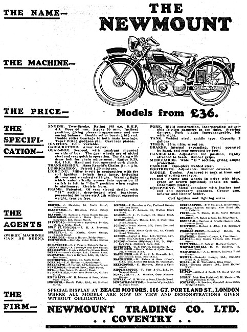 1930 Newmount Motor Cycles Models & Specifications               
