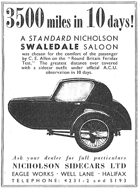 1954 Nicholson Swaledale Saloon Sidecar Advert                   