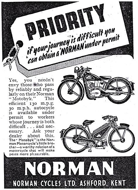 1944 Norman  Autocycle - Norman Motobyk                          